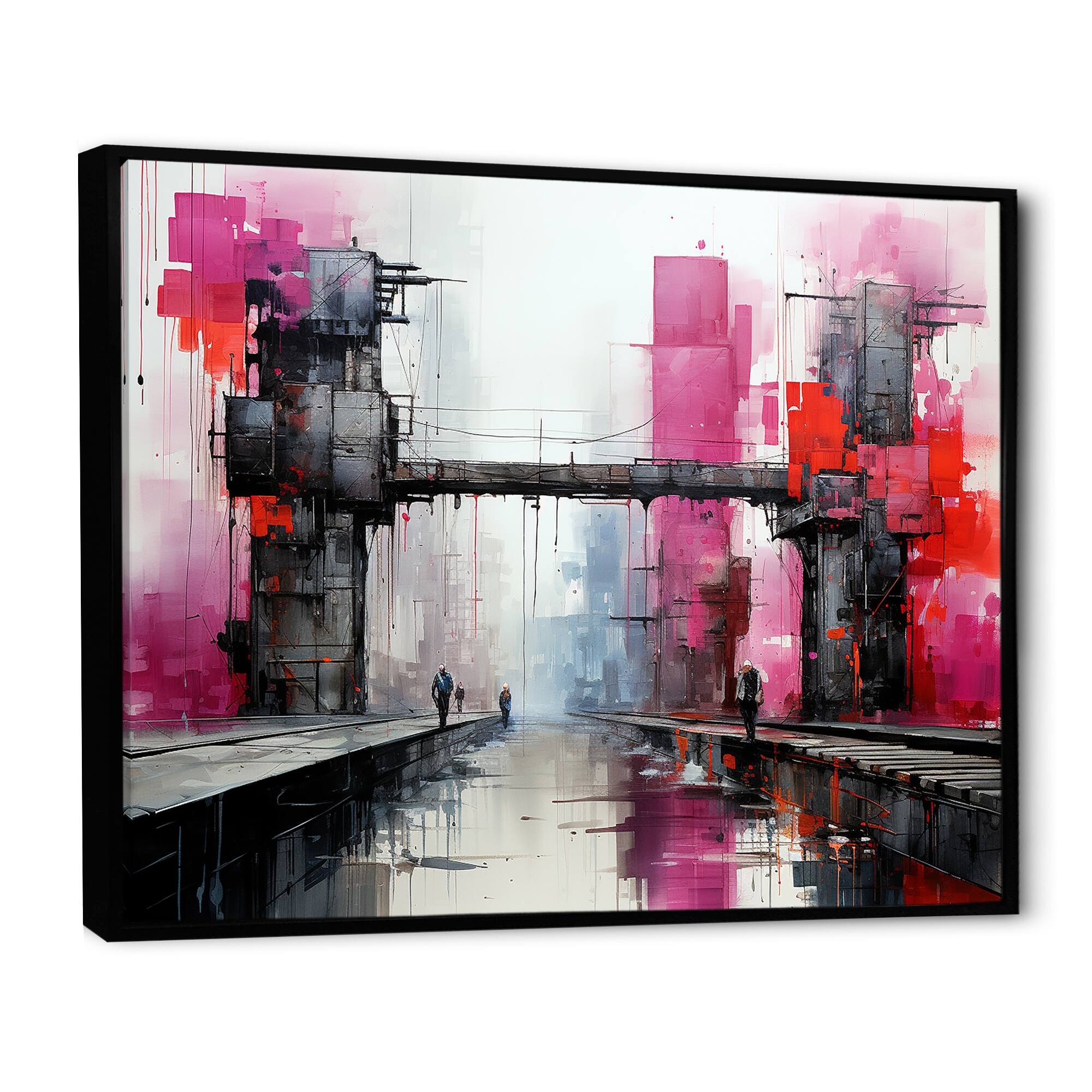 Designart "Magenta Factory Machinery I" Factories Framed Canvas Prints